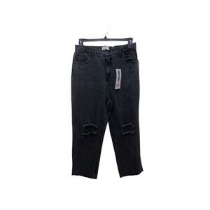 NWT Vanilla Star Jeans Cinch Waist Straight Black Distressed Jeans 13/31 Regular